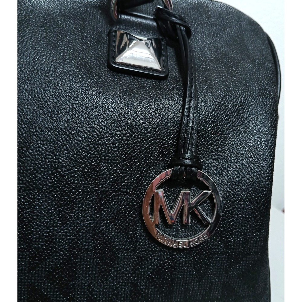 Michael Kors MK Grayson Bowler Logo Monogram Satchel Purse Bag Black Overnight - Picture 4 of 11